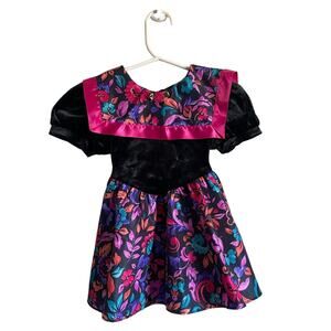 90'2 Vintage Evy 2t Floral with Black Velvet Dress- Size 2t